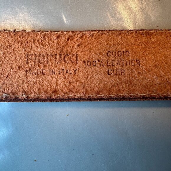 Fiorucci Italy Leather Double Strap Belt Vintage Embossed Brass Floral Accents - Picture 9 of 16